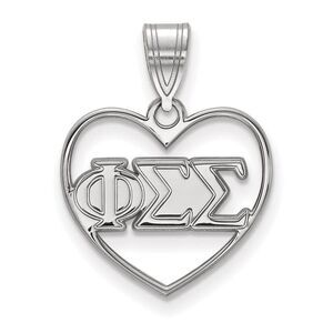 Sterling Silver Phi Sigma Sigma Heart Greek Letters Pendant